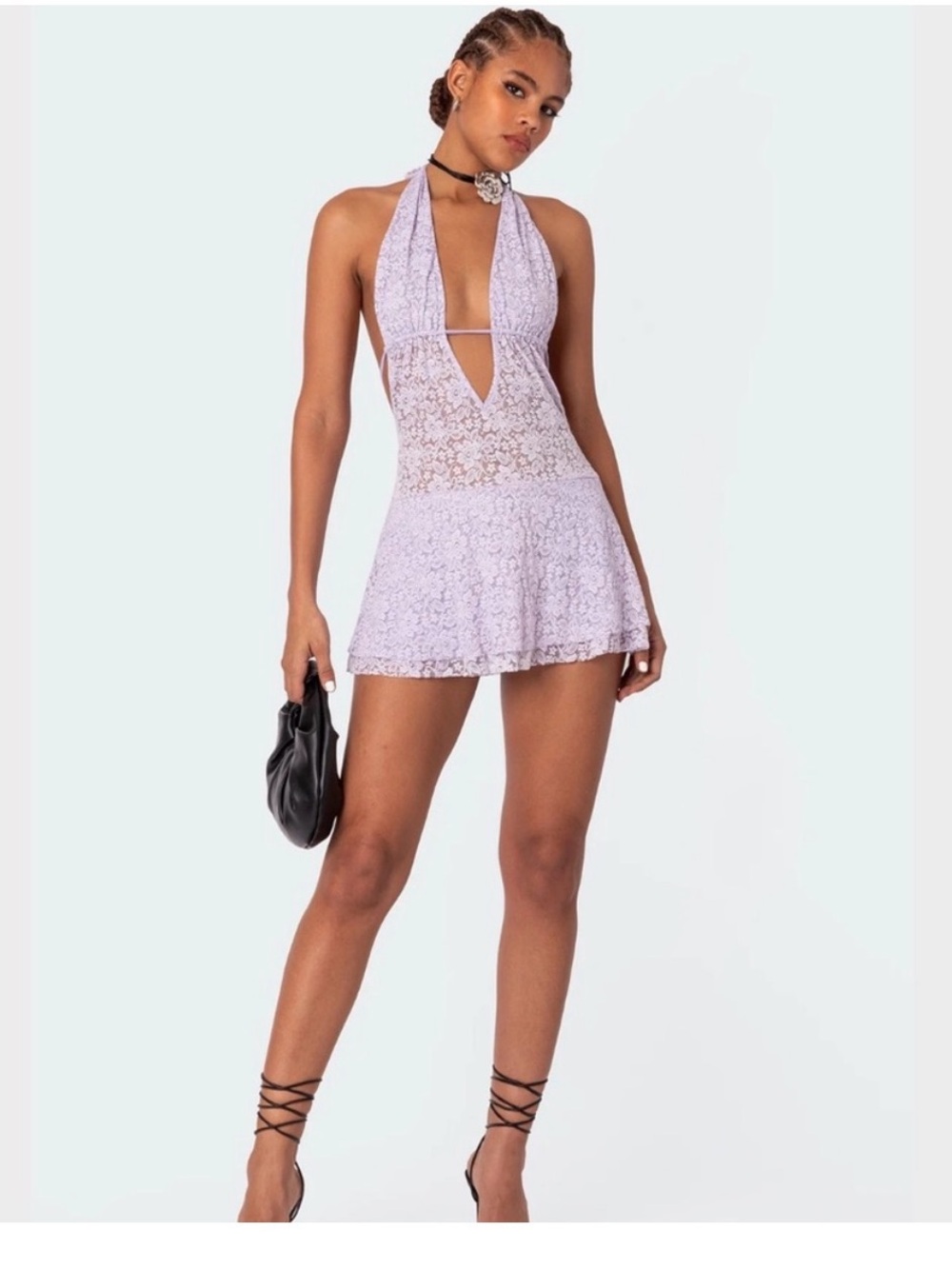 Edikted Lilac Lace Halter Dress